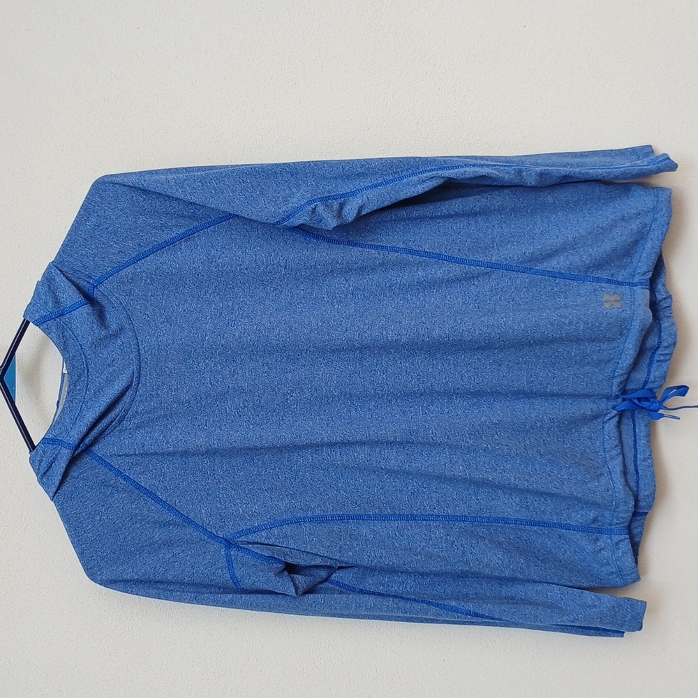 Under Armour Heat Gear Blue Hooded Long Sleeve Cinch Bottom Top Size Large